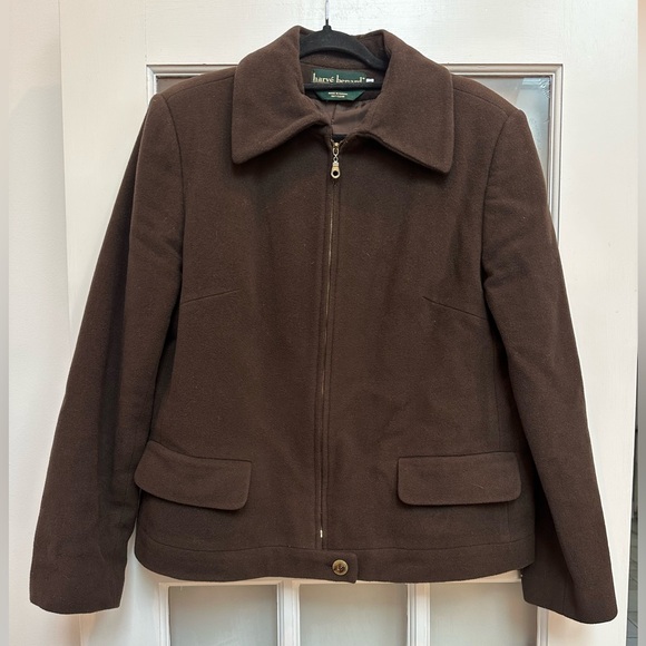 Harve Benard Jackets & Blazers - Vintage Harve Benard Women’s Dark Brown Wool Cashmere Zip Jacket Size 14
